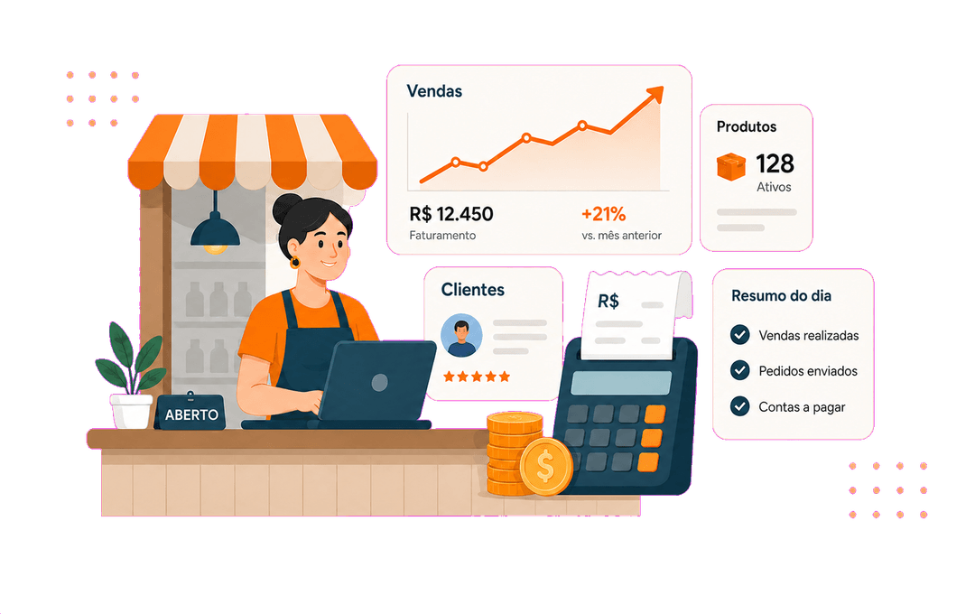 Empreendedora organizando vendas, produtos, clientes e finanças